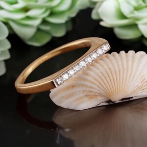 Gold Bar Ring with Pave CZ – Sleek Minimalist Stacking Ring – Dainty Gold Band – Everyday Ring – Modern Gift for Her