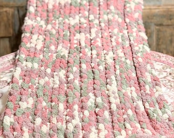 Chunky Knit Baby Blanket - Soft Chenille Plush Nursery Decor - Handmade Newborn Shower Gift