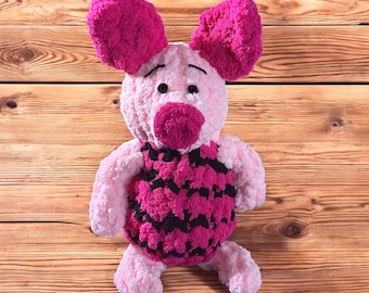 Handmade Piglet Plush: Chunky Knit Stuffed Animal, Winnie the Pooh Decor
