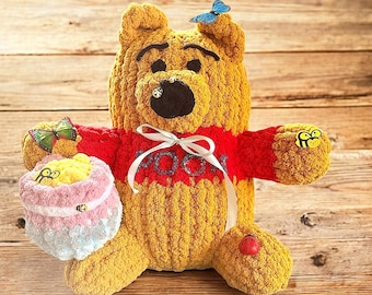 Handmade Winnie the Pooh Plush: Jumbo Finger Knit Honeypot Bear