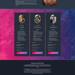 May include: Website for The Pet People, a pet sitting service in Cheam, UK. The website features images of dogs and people, and offers services like pet visits, half-day care, and overnight sitting. The website also includes a section with frequently asked questions.