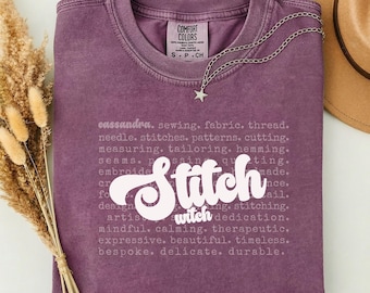 Personalized 'Stitch Witch' T-shirt | Retro Script Text Shirt, Comfort Colors® Sewing Lover, Craft Lover, Clothes Maker, Couture Unisex Gift