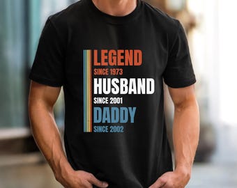 Personalized Legend Husband Daddy since T-Shirt | Retro Stripes, Custom Date Father's Day T-shirt Gift, Dad Tee, Grandad, Husband New Father