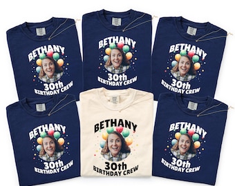 Custom Name Birthday Crew T-Shirt | Personalized Photo Tee | Custom Photo Birthday Shirt, Personalized Face Name Tee