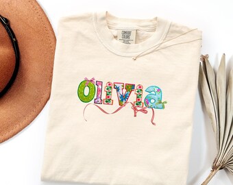 Personalized Fabric Bow Name Shirt, Comfort Colors® Custom Name Shirt, Coquette Satin Dot Bow Name Shirt, Custom Name Shirt, Girl name