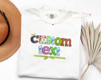 Personalized Fabric Letters Name Shirt, Comfort Colors® Custom Name Shirt, Coquette Satin Bow Shirt, Custom Text Tee, Unisex