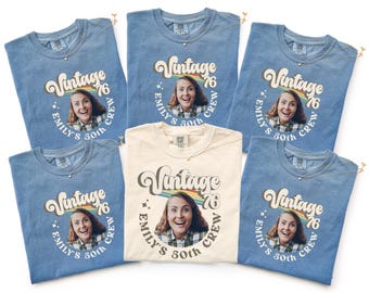 Custom Name Birthday Crew T-Shirt | Personalized Photo Tee | Custom Photo Birthday Shirt, Personalized Face Name Tee