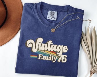Personalized Vintage '76 striped retro T-Shirt | 1976 Vintage Birthday Tee, Retro Style, 50th Birthday Gift, Custom 1976 T-Shirt