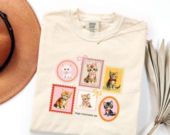 Retro Kitten Stamp Collage T-Shirt | Vintage Cat Illustration, 'Rage Consumes Me' Funny Shirt, Cat Mom, Cat Dad, Cat lover, Kitten Lover Tee