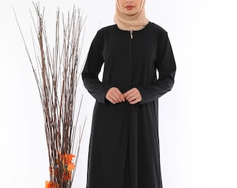 Gebedsjurk voor vrouwen met ritssluiting, zwarte gebedsjurk abaya, lange eendelige bescheiden islamitische moslim abaya voor vrouwen, dagelijkse casual moslimjurk