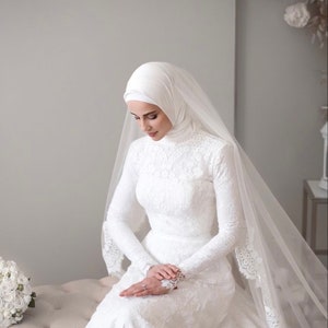 Bruids grote Lycra Jersey sjaal hijab tulband, ivoor en witte kleuropties hijab, bruidssjaal voor moslim bruid, bescheiden eenvoudige bruids tulband afbeelding 3