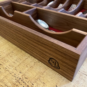Cutlery tray bespoke cutlery holder bespoke kitchen cutlery organiser handmade drawer insert kitchen drawer storage walnut drawer organiser