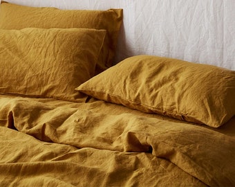 Yellow 3 pc Cotton duvet cover Cotton duvet cover set, duvet cover and pillowcases Organic  stonewashed softened  Cotton bedding