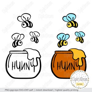 Abeille svg, svg Honey Pot, Winnie l’ourson SVG, Hunny Winnie l’ourson ours bébé pépinière svg coupe fichier dxf Cricut Silhouette Cameo PDF