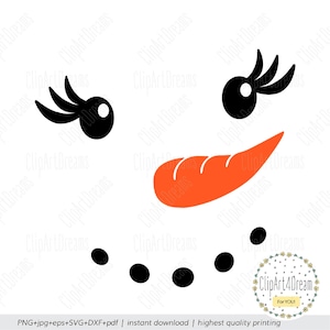 Schneemann Gesicht SVG, Lady Snowman Face Girl Clipart PNG Winter SVG Schnittdatei für Silhouette Cricut dxf PDF