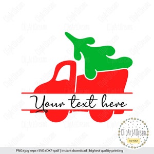 Christmas Monogram SVG, Red Truck With Christmas Tree Split Monogram svg cut files for Cricut Silhouette cutting file DXF PDF