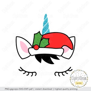 Christmas Unicorn SVG, Unicorn Santa Christmas svg cut files for Cricut Silhouette cutting file DXF PDF