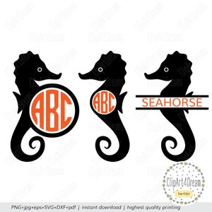 Seahorse Monogram SVG Summer Beach Monogram SVG Seahorse Vinyl cutting file Pregnancy Announcement Frame cut files for cricut silhouette PDF