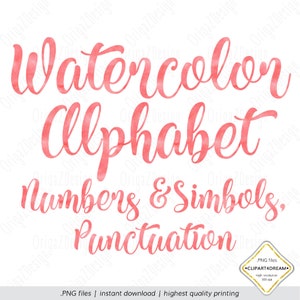 Lettere acquerello, numeri acquerello, alfabeto rosso acquerello Clipart adesivi natalizi planner dipinti a mano invito a San Valentino PNG
