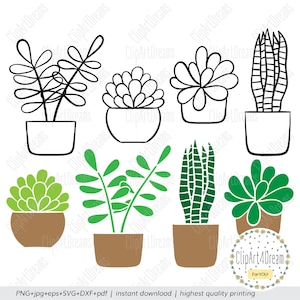 Suculenta svg, Plantas de casa com vasos Arquivos de corte de clipart suculentos para arquivo de corte Cricut Silhouette DXF PDF