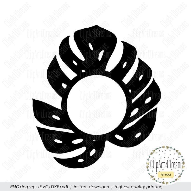 Monstera Monogram Tropical Leaf Monogram SVG, Monstera Leaf Monogram DXF Tropical Frame ...