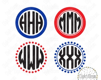 Circle Monogram Alphabet SVG, Round Monogram font DXF Letters svg cutting files for Silhouette Cricut cut file 4 simple frame PDF