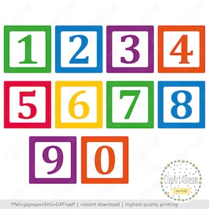 Building block numbers SVG Toy blocks font Baby birthday Boy Girl Svg cutting files clipart for Silhouette Cricut cut file DXF pdf