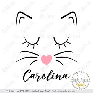 Kitty gezicht monogram svg, Kat Oren SVG, Kitty gezicht SVG Kitten Neus Kat snorharen Meisje svg Cut Files Cricut Silhouette Studio dxf PDF