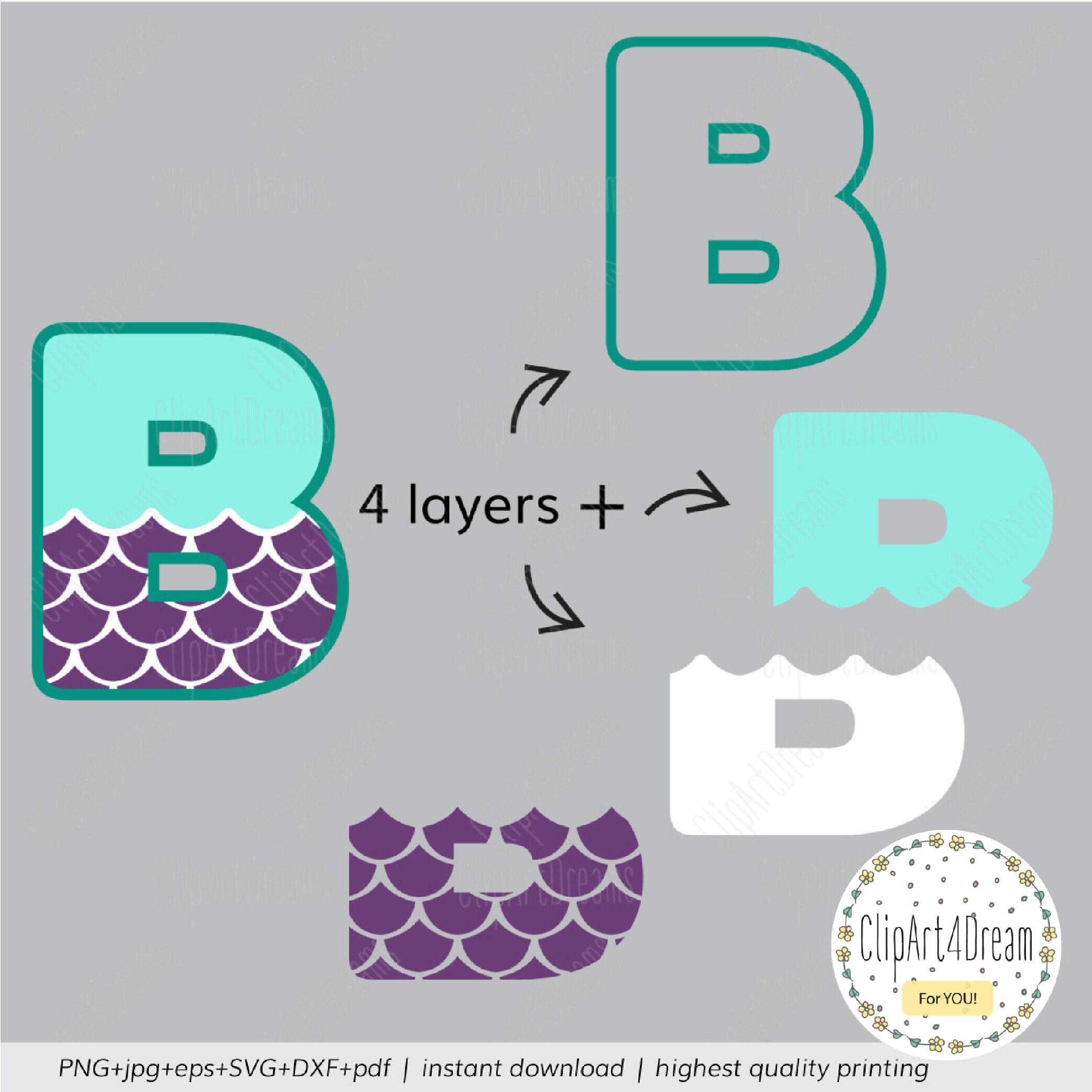 Mermaid Alphabet SVG Outline Letters Mermaid PNG Font Digital Clipart ...