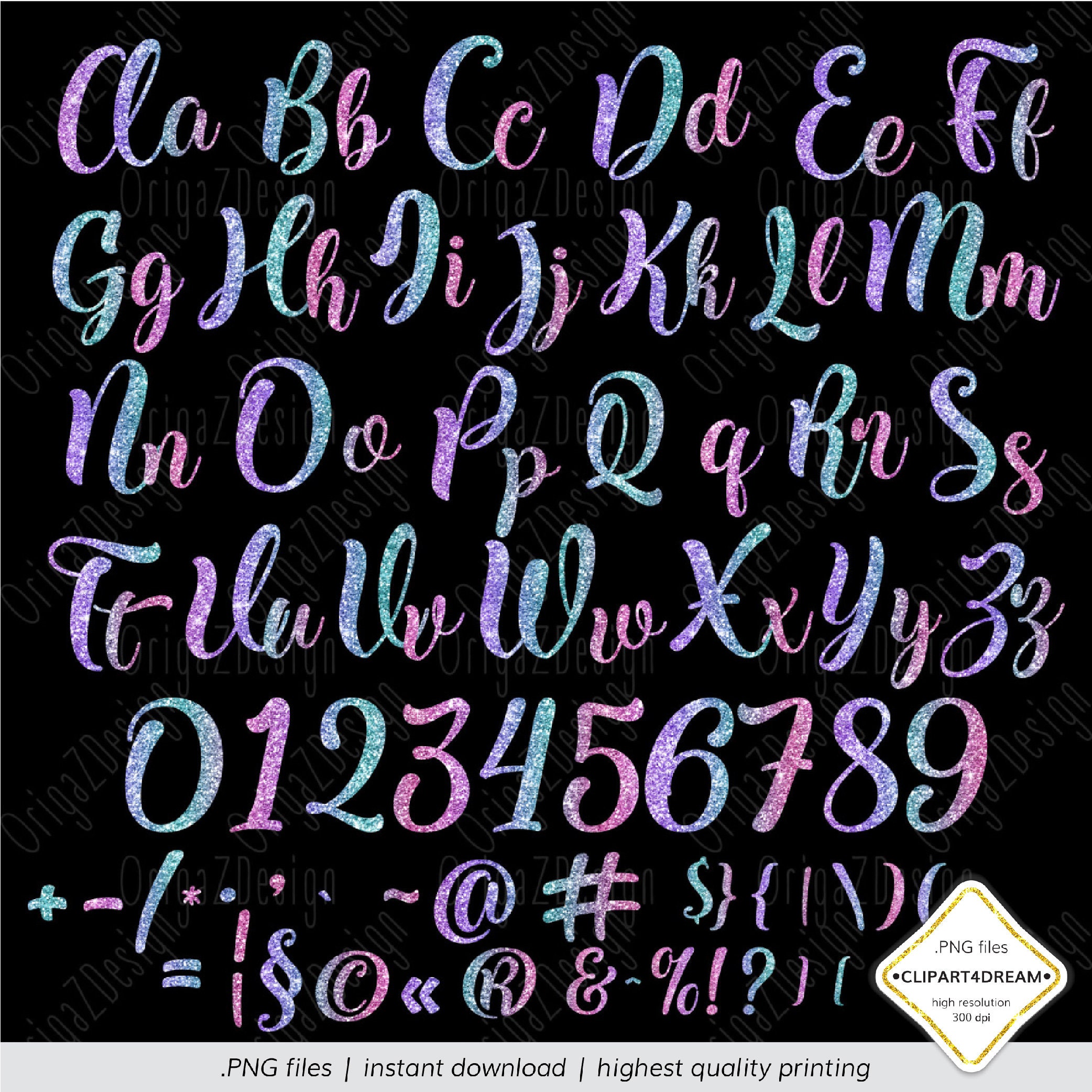 Mermaid Glitter Alphabet, Sparkle Letters Glitter Mermaid Numbers for ...