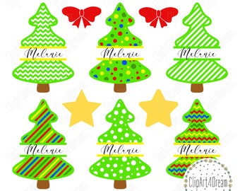 Christmas tree Monogram SVG, Split Christmas tree Monogram Frame Svg dxf Cut Files for Cricut Silhouette PNG PDF