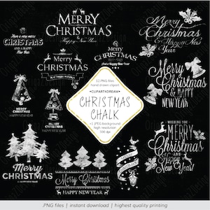 Christmas Chalk digital clipart, Printable Chalkboard clipart for scrapbooking PNG instant download