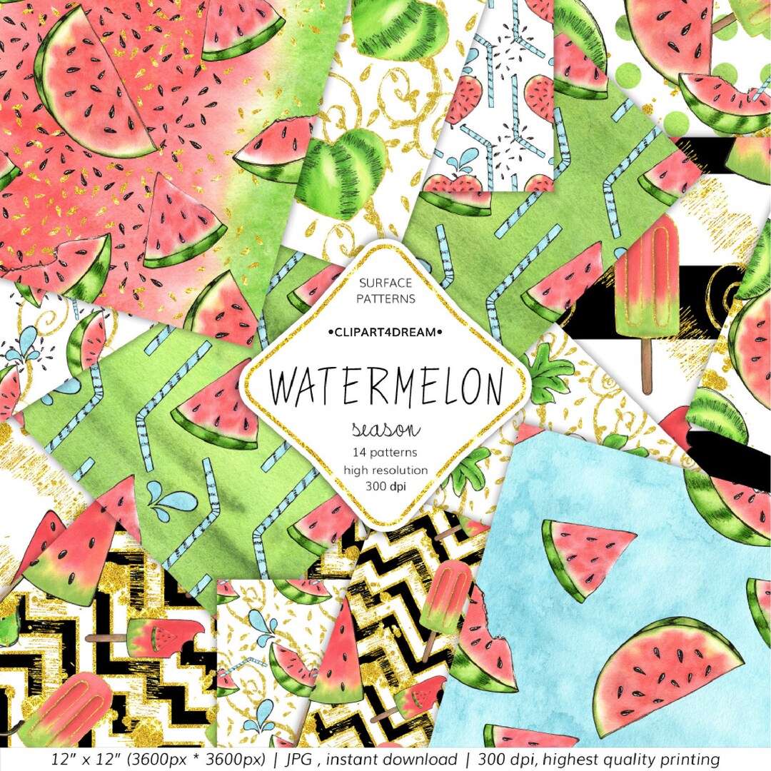 Watermelon Season Digital Paper Watercolor Seamless Surface Patterns ...