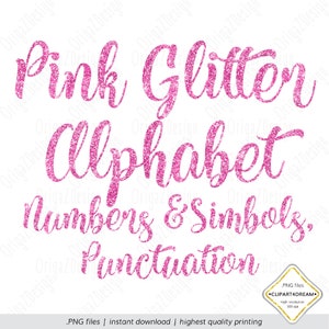 Pink Glitter Alphabet, Pink Glitter letters sparkle Girl Alphabet Clipart Numbers Digital Planner stickers clipart PNG