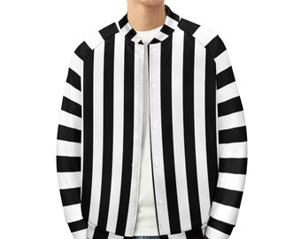 Black and White Striped Beetlejuice Printing Baseball Uniform for Men's