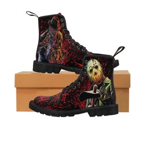 Slasher Flicks *Freddy Kruger, Leatherface, Michael Meyers, Jason Voorhees* POD Women's Canvas Boots