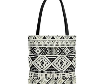 Sac fourre-tout en tissu de boue blanc et noir | | tribales | africaine Ethnique