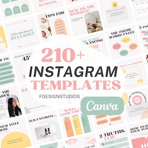 210 Instagram templates | Colorful Pastel Canva templates | Clean Minimalist Instagram Feed