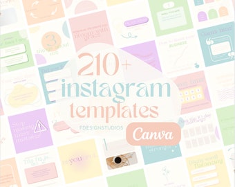 210 Pastel Instagram Templates: Minimalist Canva Feed (Digital Download)