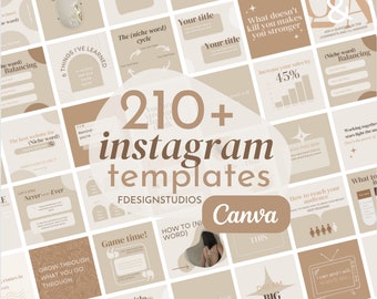 210 Neutral Instagram Templates: Brown Minimalist Canva Feed (Digital Download)