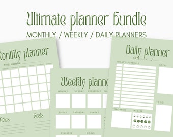 Ultimate planner bundle green | Monthly, weekly, daily planners