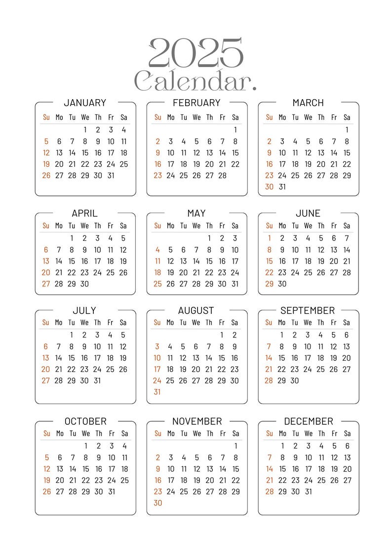 2025 Calendar Printable Etsy