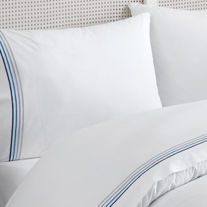 100% Organic Cotton Embroidered White Duvet Cover. Double or Queen Size Luxury Duvet Cover for Mothers Day, Wedding or Housewarming Gifts.