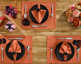 Organic Linen Placemats – Burst Orange, Modern Table Decor