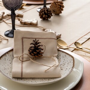 Elegant Cream Color Linen Napkins with Embroidery. Cocktail Napkins for Holiday, Thanksgiving Day, Housewarming, Mothers Day, Birthday Gifts