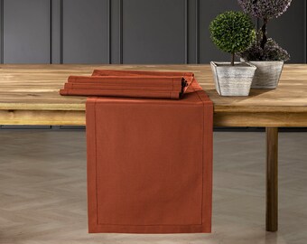 Burnt Orange Linen Table Runner, Rustic Farmhouse Decor