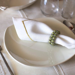 Vintage White Linen Napkins with Gold Embroidery. Linen Napkin set. Free Shipping Christmas, Housewarming, Mothers Day, Birthday Gifts.