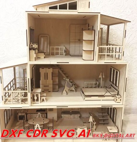 Doll House and Furniture Laser cut files SVG PDF CDR -  Portugal