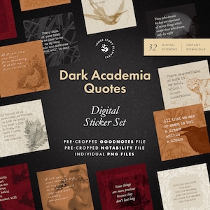 Puede incluir: Un conjunto de 32 pegatinas digitales con citas de academia oscura. Las pegatinas están precortadas para su uso en las aplicaciones Goodnotes y Notability. Las citas incluyen: "Cada átomo de tus pulgas es tan querido para mí como el mío", "Mi generosidad es tan ilimitada como el mar, mi amor tan profundo", "Hay algo que trabaja en mi alma, que no entiendo", "Todo lo que vemos o parece ser es solo un sueño dentro de un sueño", "Algunas cosas son más preciosas porque no duran mucho", "Nada puede curar el alma excepto los sentidos, así como nada puede curar los sentidos excepto el alma", "Te pido que pases por la vida a mi lado y que seas mi yo más verdadero y por último mi compañero", "Si puedo dormir un corazón de la ruptura, no viviré en vano".