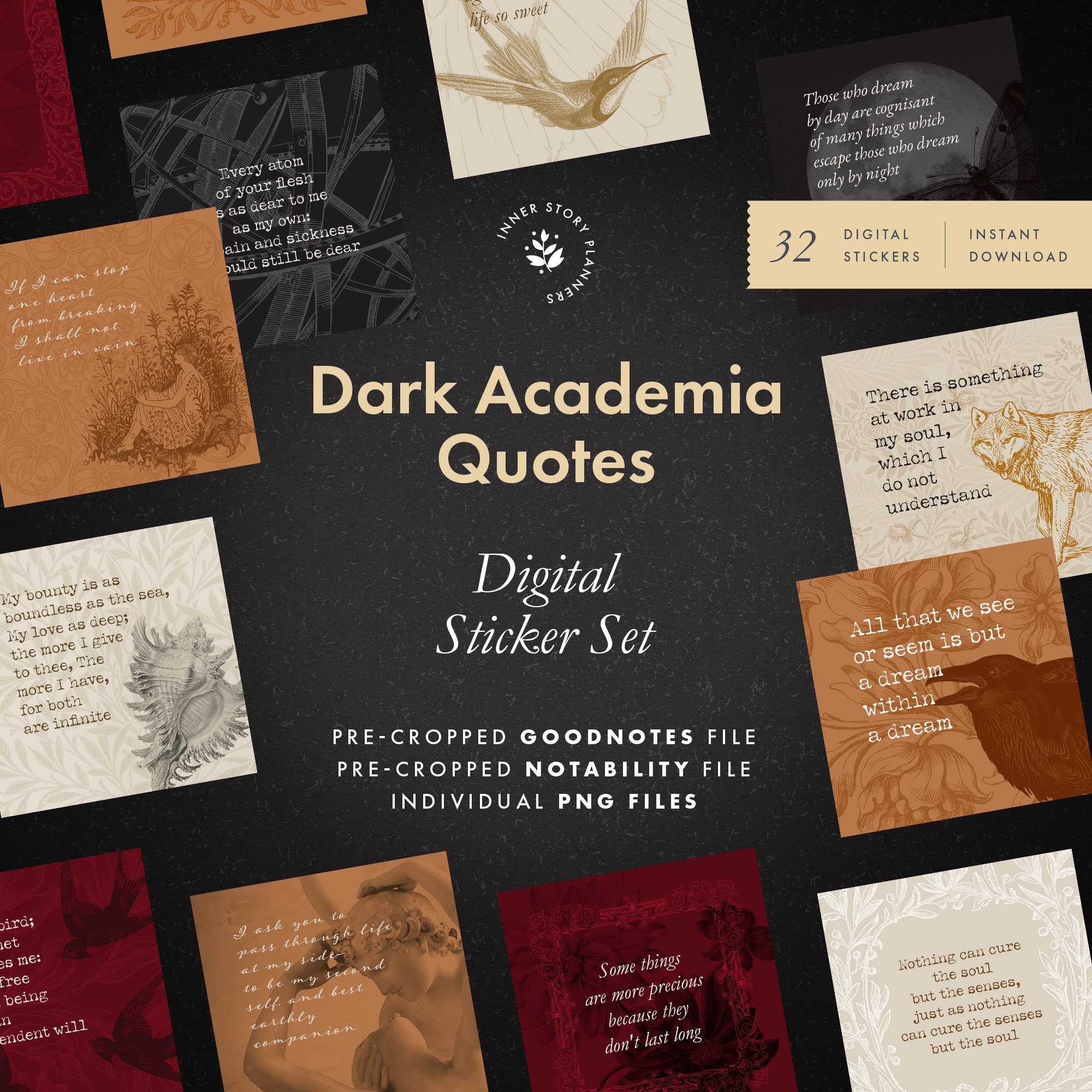 Dark Academia Journal Stickers, Printable Sticker Sheet